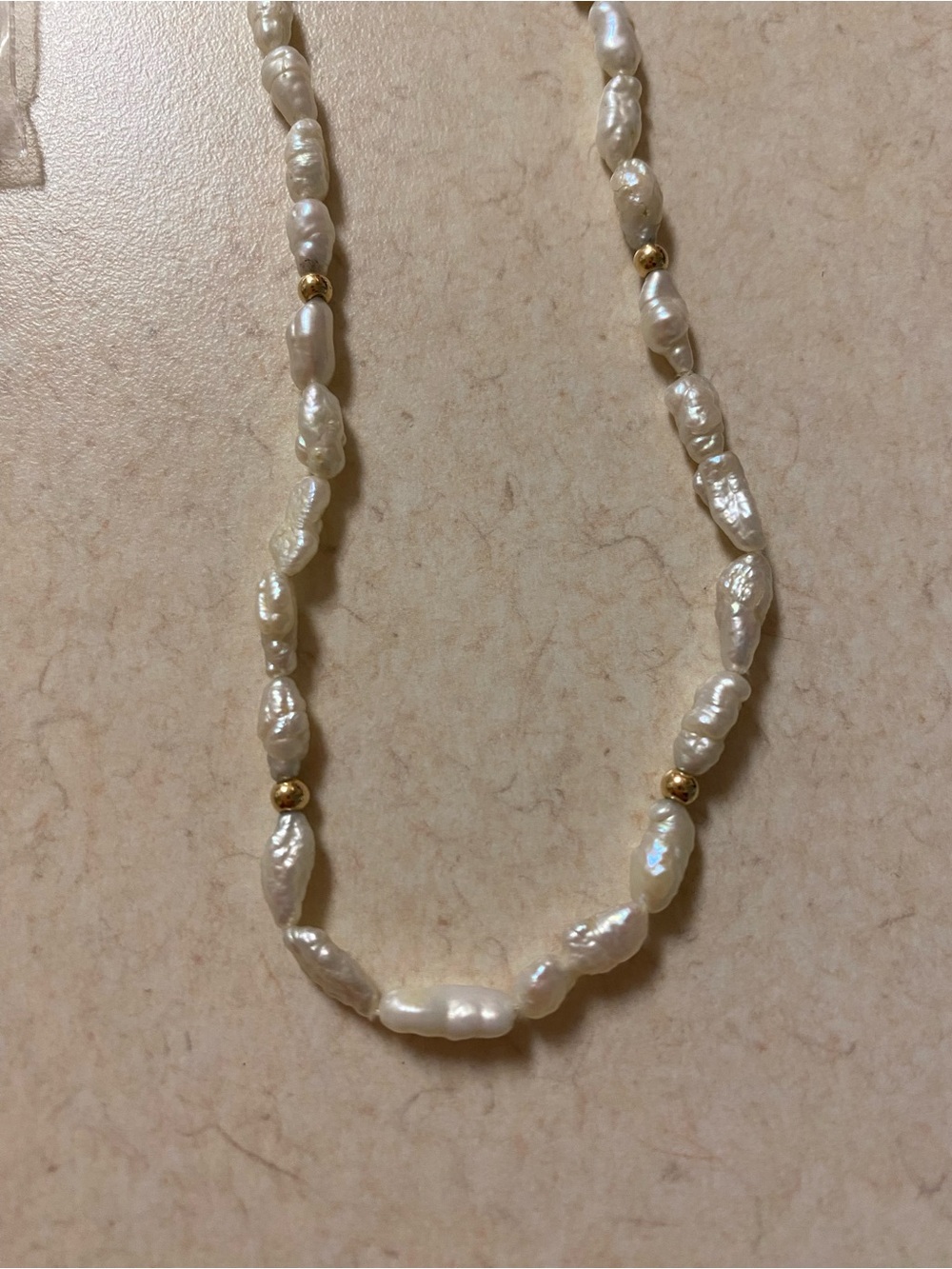 Vintage Baroque Pearl Necklace with Gold Beads - White